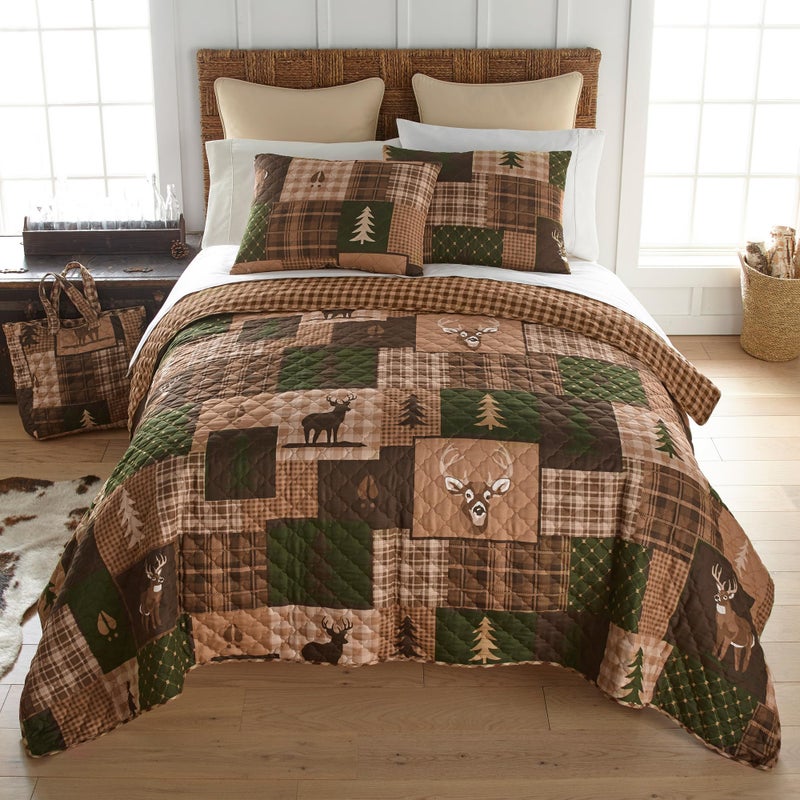 Donna Sharp King Bedding Set - 3 Piece - Green Forest Lodge Quilt Set with King Quilt and Two Standard Pillow Shams - Machine Washable - Image 4